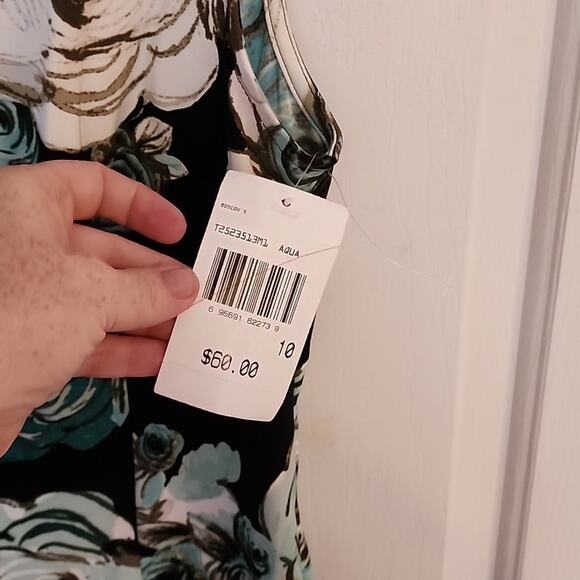 Connected Apparel Black/Aqua Floral Dress, NWT, 10 - Picture 4 of 7